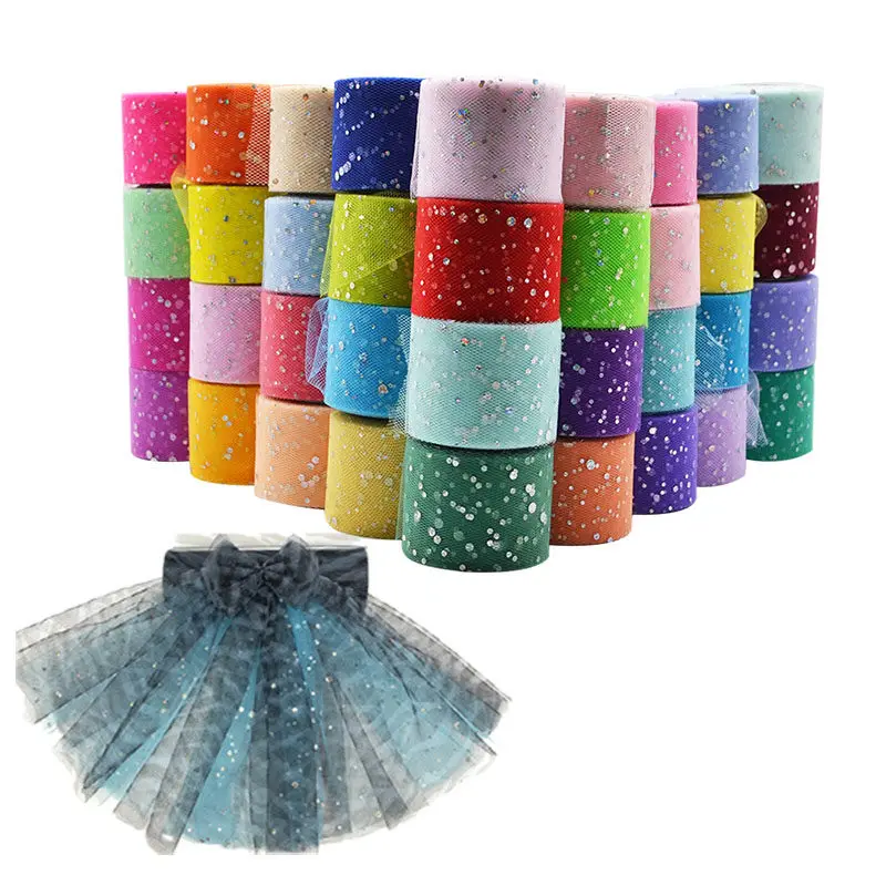 25 yards 5cm Glitter Sequin Tulle Roll Spool Tutu Skirt Fabric Wedding Decoration Organza Laser DIY Crafts Birthday Party Supply