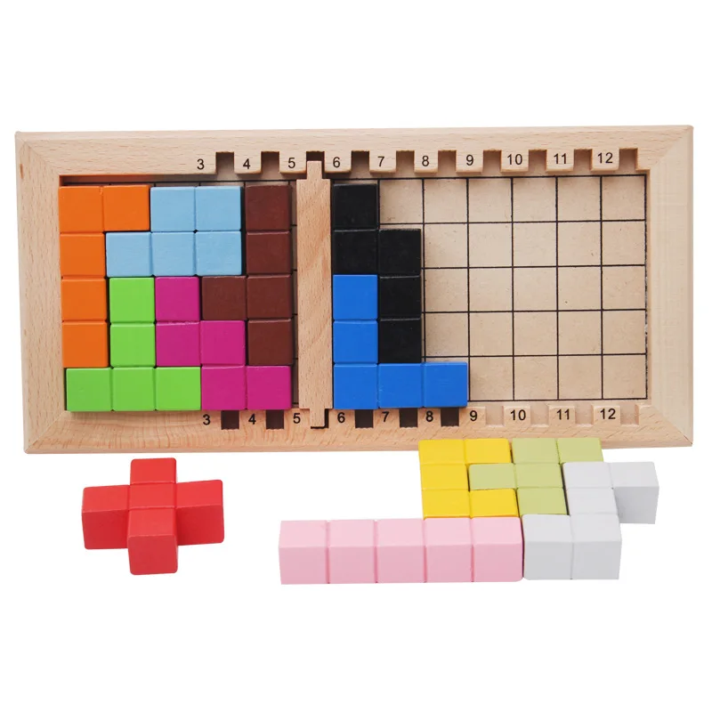 Цветная деревянная игра Tangram Tetris головоломка для мозга детские игрушки