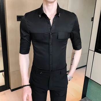 

Solid Color Business Dress Shirts Streetwear Social Blusa Camisa Masculina 2020 Summer Casual Slim Fit Shirt Men Short Sleeve