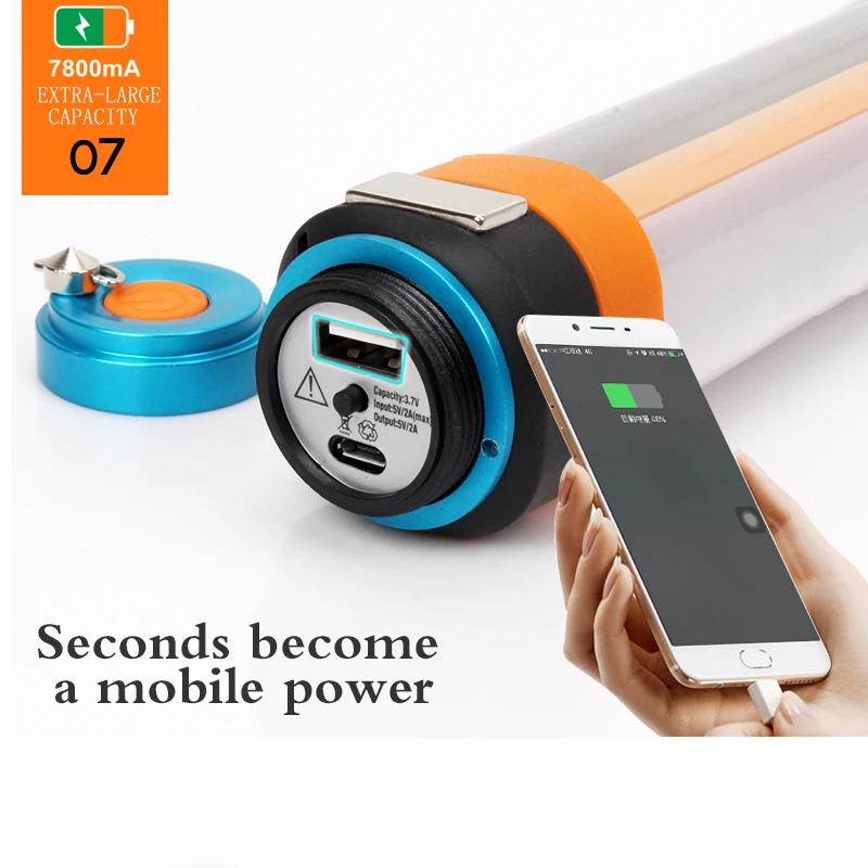 USB портативный Рабочий светильник s 7800mah внешний аккумулятор, вспышка, светильник IP68, 6 режимов, светодиодный фонарь для кемпинга, походов Предупреждение ющий светильник, ремонтный светильник s