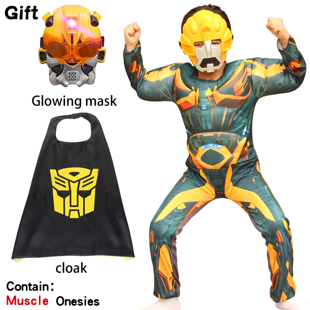 3pcs mask cape Карнавальный Рождественский комплект; Детский карнавальный костюм супергероя оптимуса прайма хорнета; детская маска для мышц - Цвет: 3pcs mask cape