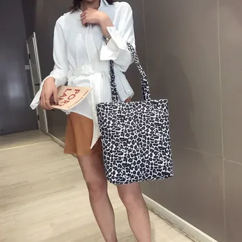 

Summer Bag Leopard Print Tote Handbag New Women's Canvas Large Capacity Vintage Shoulder Bag Harajuku Cartoon Casual Bags