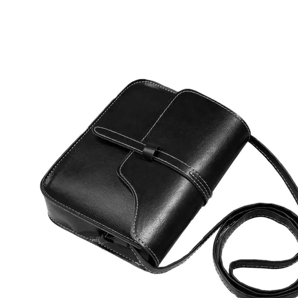 Черный Vintage Solid Color Women Bags PU Leather Cross Body Shoulder Messenger Bag Multicolor Selection Fashion Mini Shoulder Bags - Цвет: Черный