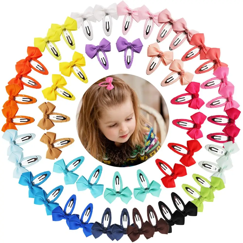 50 Pieces Baby Hair Bows Snap on Metal Hair Clips No Slip Fully Wrapped Hair Barrettes for Toddlers Girls Kids Women Hair Acces