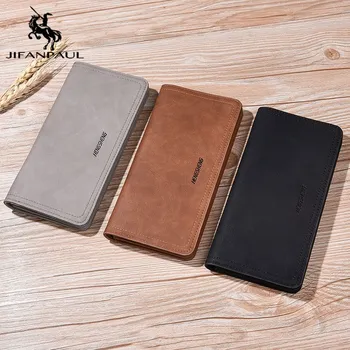 

JIFANPAUL New Men's Long Wallet European and American Zipper Buckle Wallet Personality Retro Scrub Wallet Multifunction Wallet