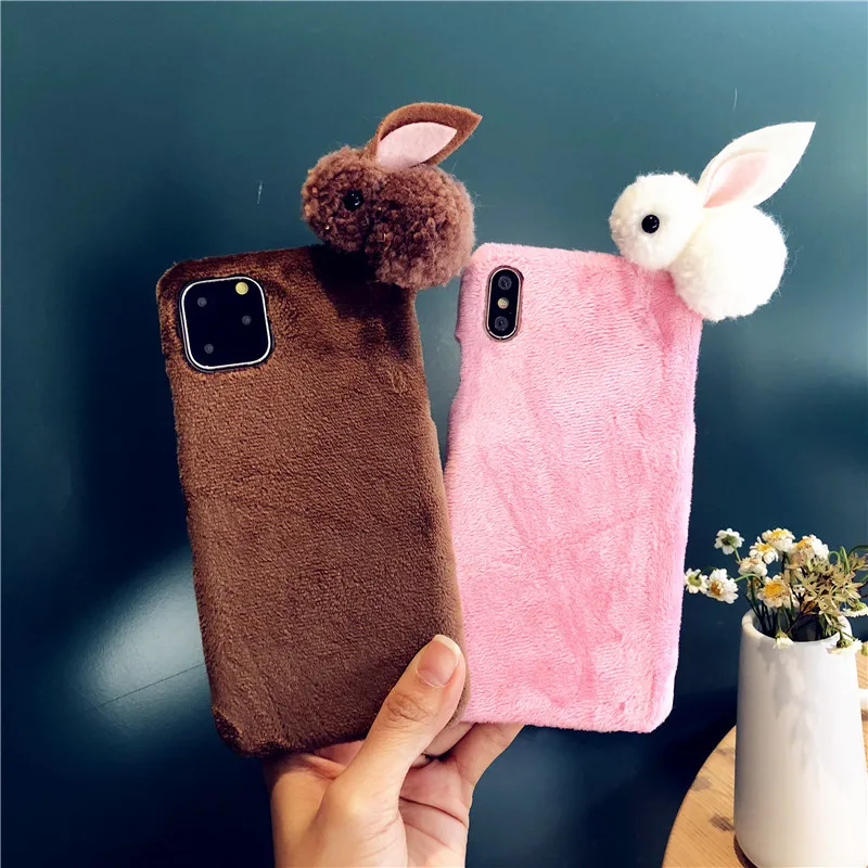 

case for iPhone 11 XR 7 8 11 Pro Max X XS Max Plus 6 6s cover Plush 3D cuteRabbit Female
