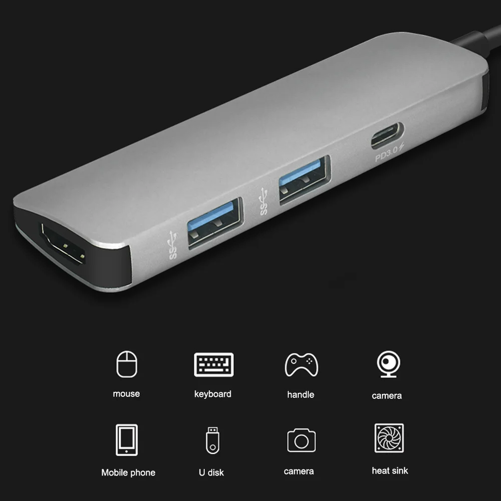 USB C концентратор USB-C к HDMI 4K концентратор USB 3,0 адаптер PD/порт зарядки Micro USB для MacBook Pro samsung Galaxy S8 type C концентратор