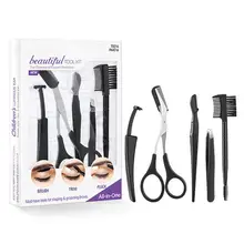5 шт., портативные ножницы для стрижки бровей из нержавеющей стали, бритва для бровей, обрезка волос на лице, набор для ухода за волосами, косметические инструменты для женщин и мужчин