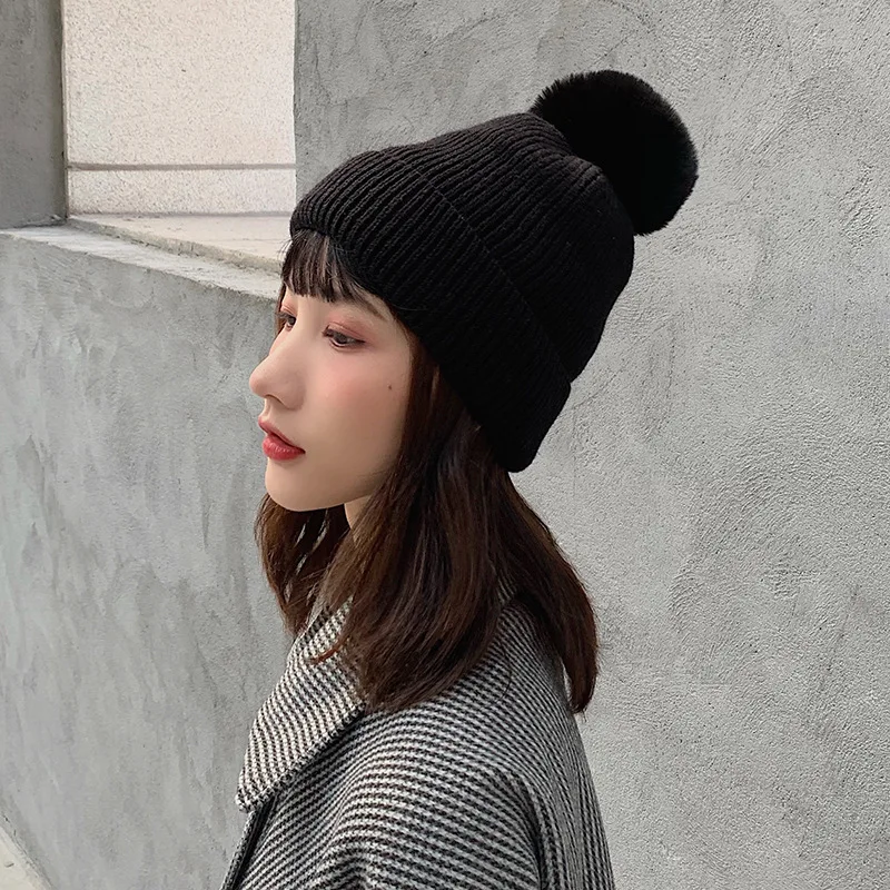 

Knitted Wool Cap Children Black And White with Pattern Autumn And Winter Korean-style Versatile Japanese-style Thick Warm South