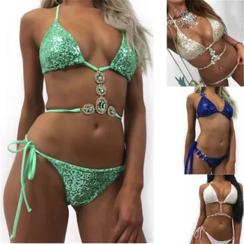 

2020 Summer Bikini Swimsuit Women Sequined Push-up Bikini Set Swimwear 2020 High Waist Brazilian Mujer Sequin Biquinis