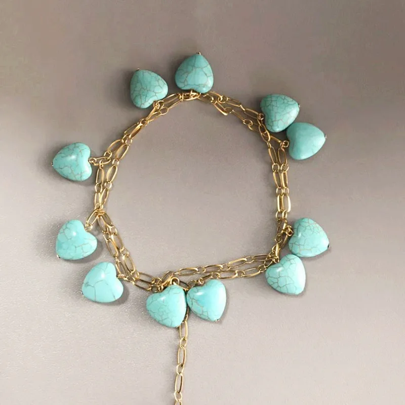 Богемное ожерелье из нержавеющей стали, ожерелье из натурального пресноводного жемчуга в стиле барокко, женское ожерелье с синим сосновым сердцем, очаровательное ювелирное изделие, новинка