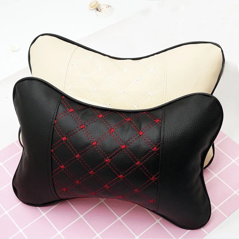 

Universal Car Seat Headrest Pad Pillow PU Leather Knitted Neck Rest Cushion Auto Safety Pillow for Car Supplies