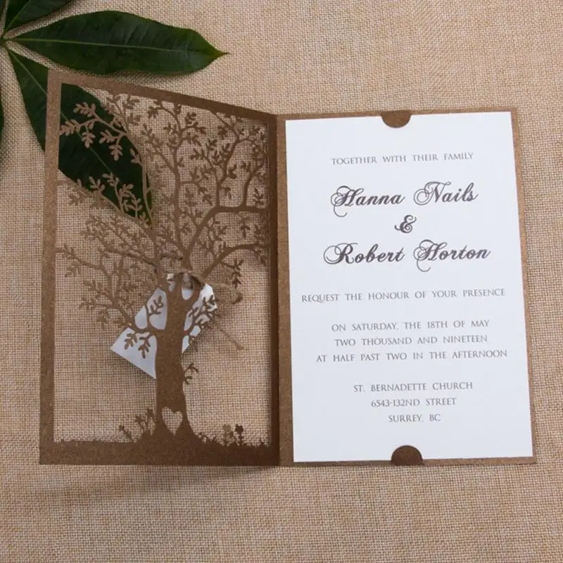  20pcs Laser Cut Rustic Wedding Invitations Fall Wedding Invitation Cards Vintage Wedding Bridal Sho - 4000060788203