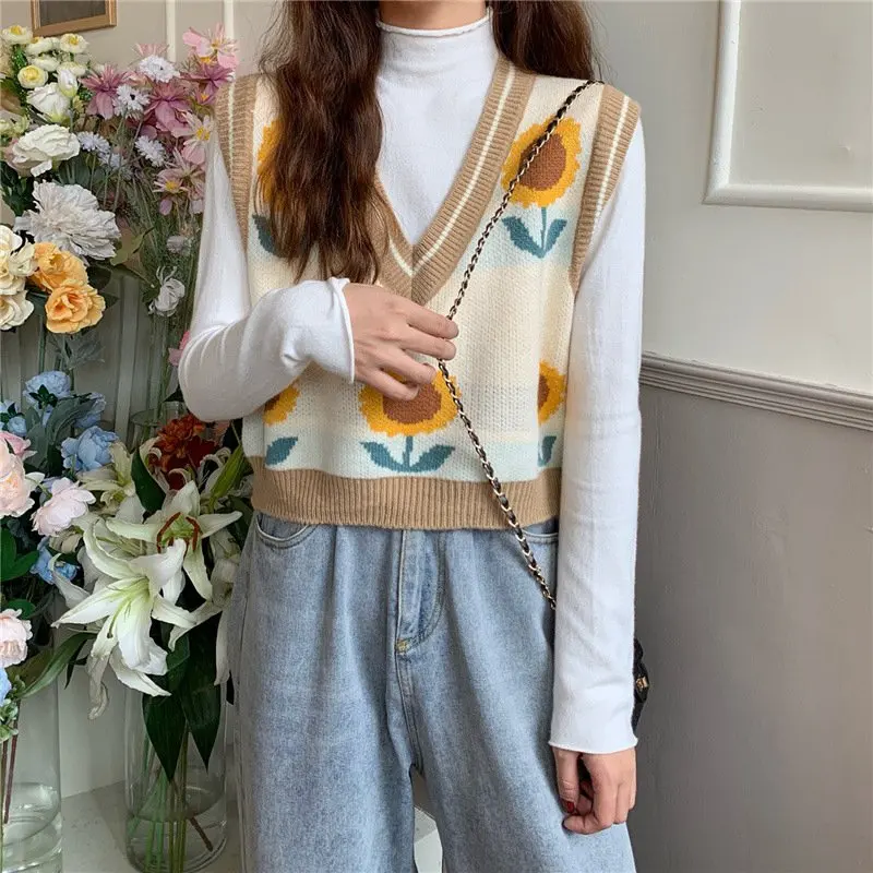 

2020 Autumn And Winter Women's New Sunflower V-neck Vest