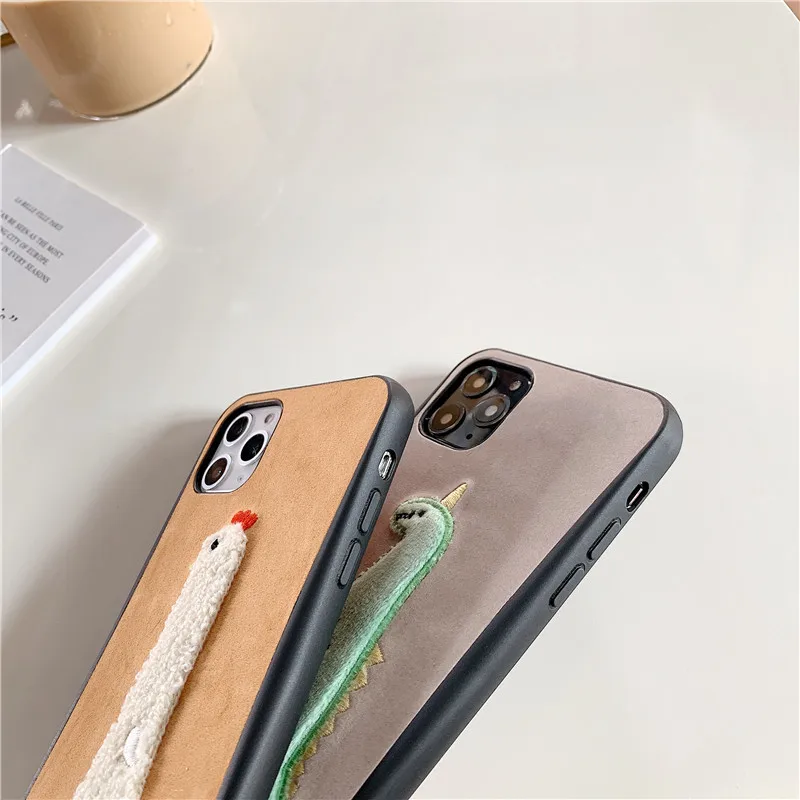 Роскошный чехол для телефона с 3D вышивкой для iphone 11 pro max, чехол с милой курицей, динозавром, чехол для iphone 7, 8 plus, x, xr, xs max