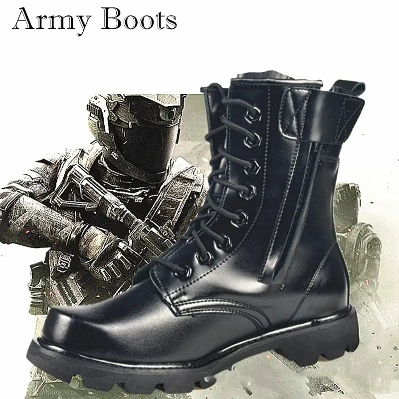 Men  Leather Wool Army Boots Mens SteelToed Safety Boots Winter Boots Hightop Snow Boots Cotton Military Boots