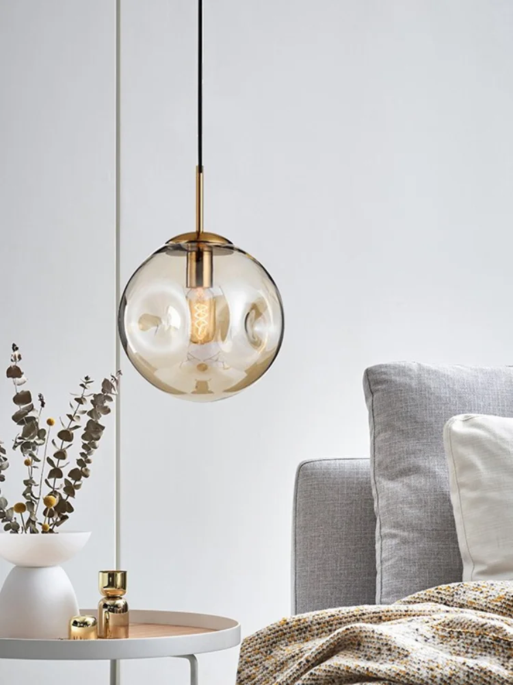 

Modern Loft Glass Ball Pendant Light LED E27 Nordic Hanging Lamp with 2 Colors for Living Room Restaurant Bedroom Lobby Kitchen