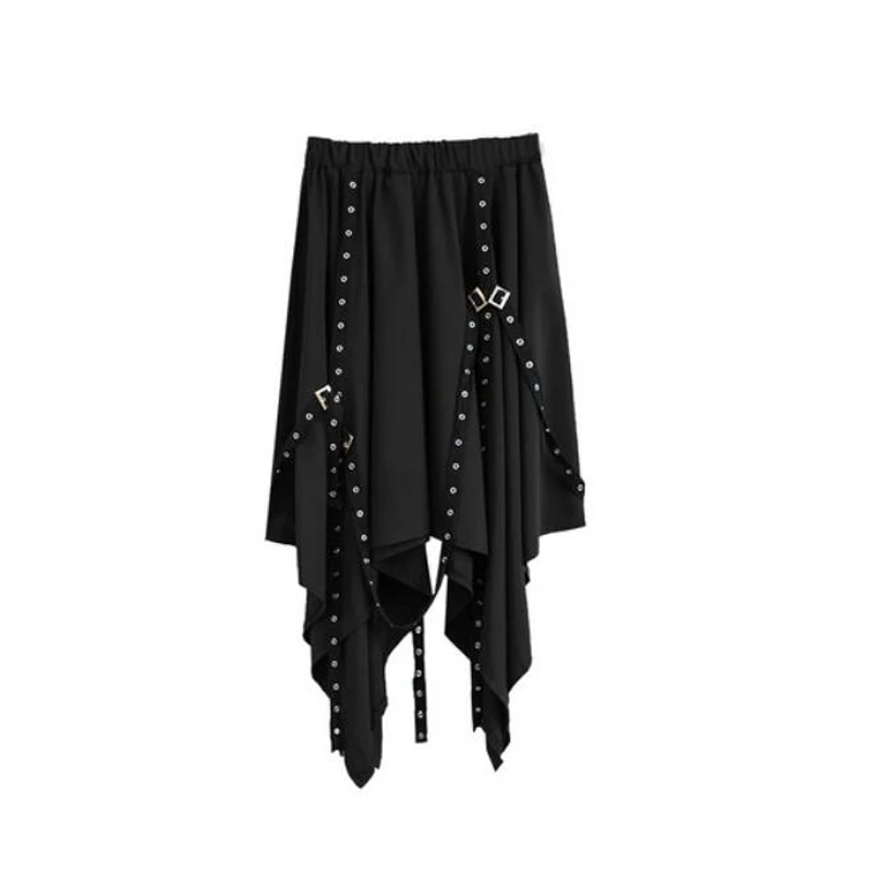 

2019 Autumn/winter Women Dark punk style Skirt Fashion irregularity rivet High Waist Line Maxi Long Skirt Thick