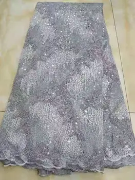 

Grey soft shiny African organza lace Swiss tulle lace fabric with neon sequins wonderful Nigerian stitched bubba bubba 5 yards