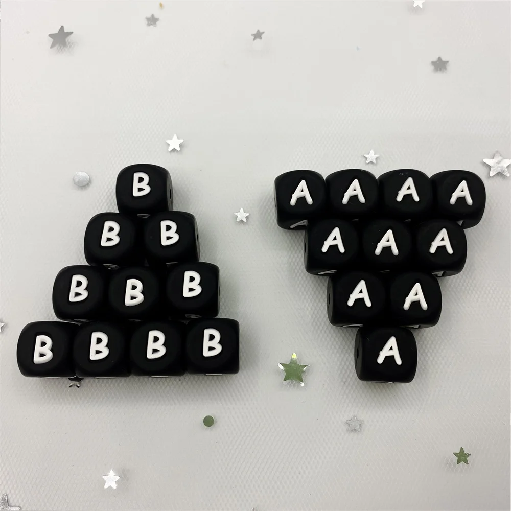 100pcs black English Letter Silicone Beads Alphabet DIY Personaliz Name Teething Necklace Silicon Teether kids learning toys