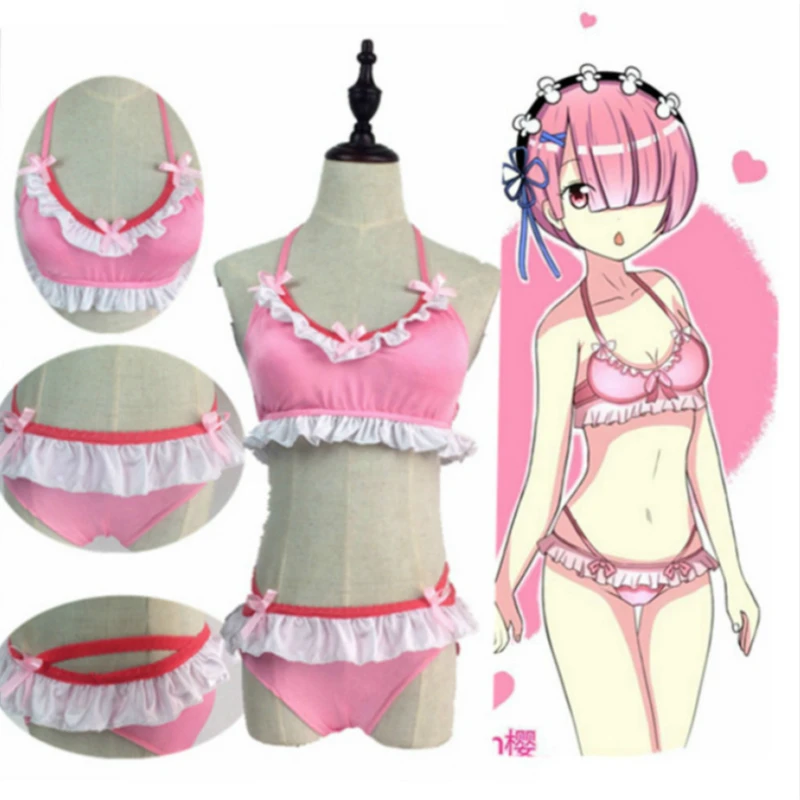 

Anime Cosplay for RamRem for Re:Zero Kara Hajimeru Isekai Seikatsu Women Dress Wigs Vestidos Costume Bra Set Halloween Carnival