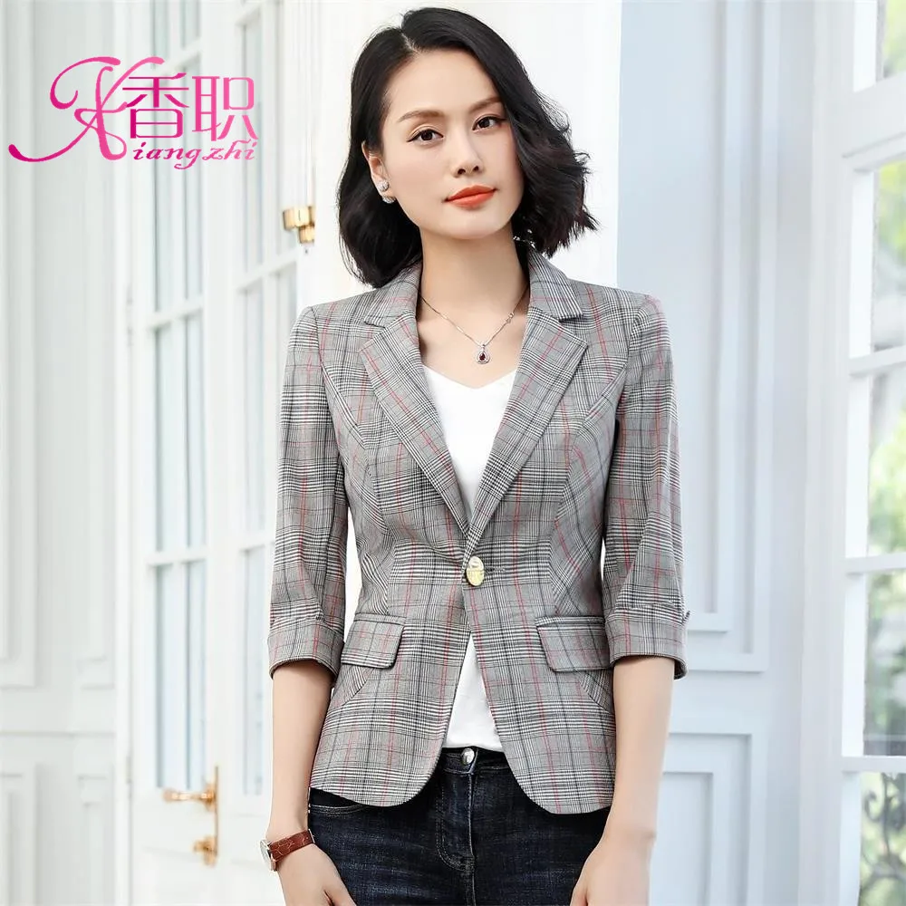 

Spring And Autumn Business WOMEN'S Dress Metal One-Button Waist Hugging Coat Pattern Half-sleeve Shirt Suit Korean-style Slim Fi