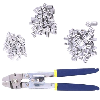 

Wire Rope Crimping Tool with 180Pcs 3 Size Aluminum Double Barrel Ferrule Crimping Loop Sleeve Kit for Wire Rope and Cable