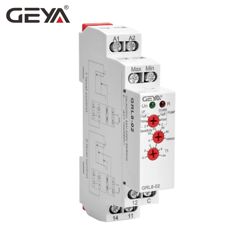 GRL8-02 ACDC24V-240V Free Shipping GEYA GRL8 Liquid Level Control Relay Electronic Liquid Level Controller 10A AC/DC24V-240V - Габаритные размеры: GRL8-02 ACDC24V-240V