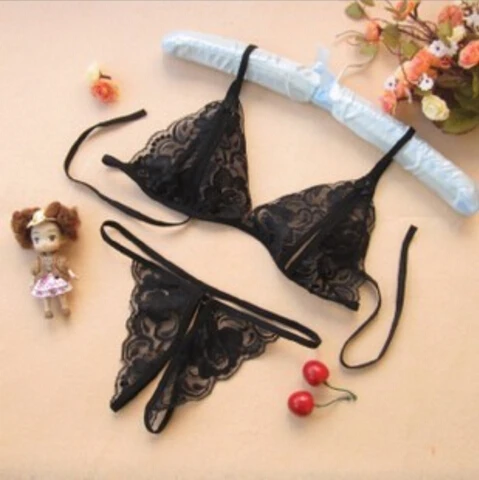 Women Lady Girl Sexy Lace Lingerie Bikini Bra Set Open Crotch Transparent G-String Sexy Lace Lingerie Set party favor