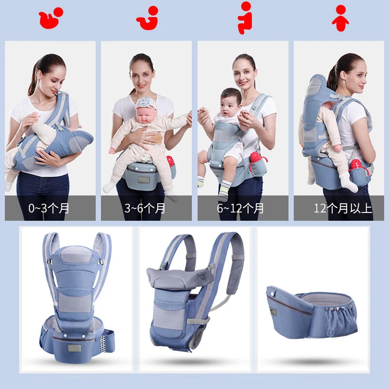 0-48M Ergonomic Baby Carrier Front Facing Kangaroo Baby Wrap Sling for Travelling Infant Baby Hipseat Carrier Waist Stool