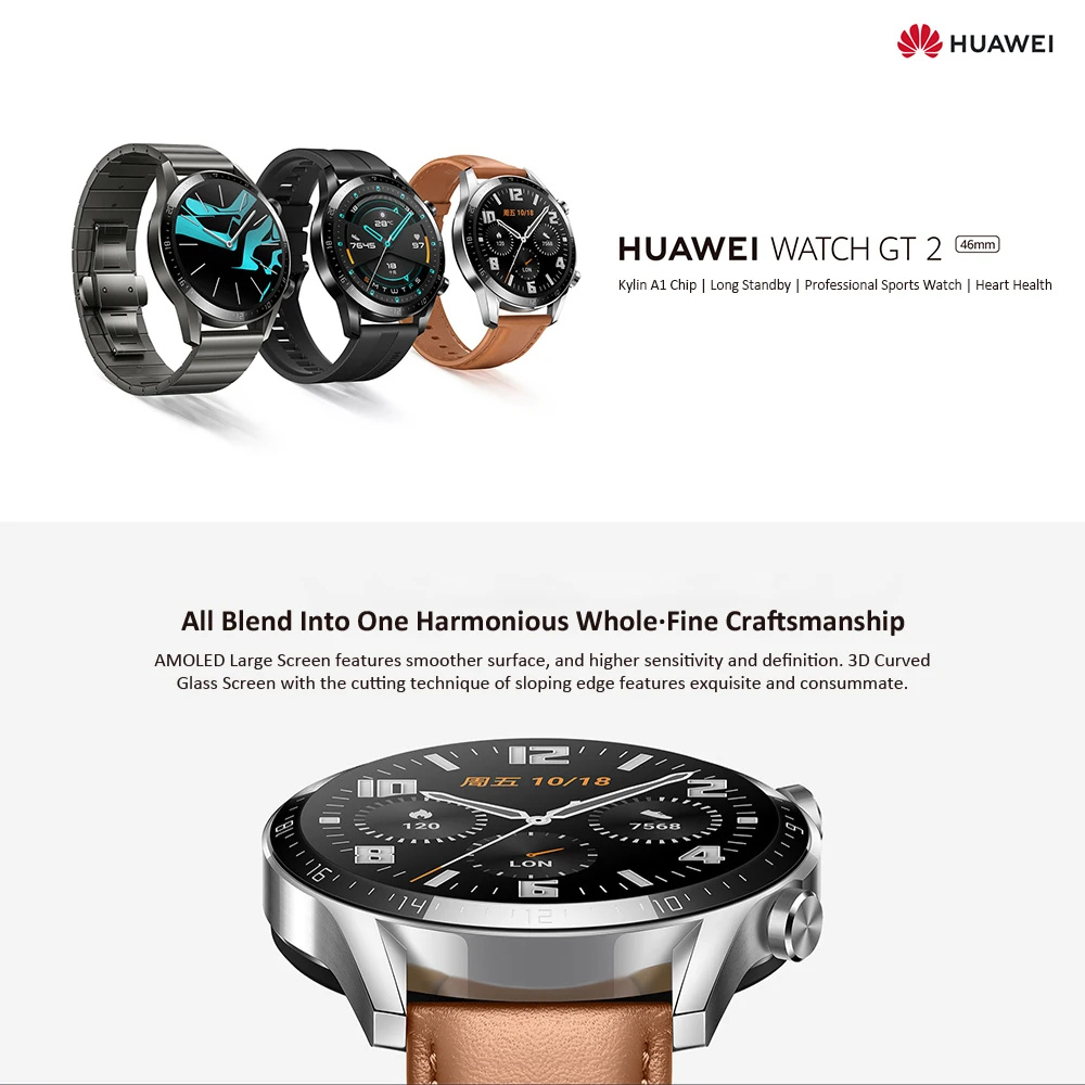 HUAWEI WATCH GT 2 Смарт-часы BT5.1 5ATM водонепроницаемые спортивные умные часы 14 дней в режиме ожидания фитнес-трекер для Android/iOS