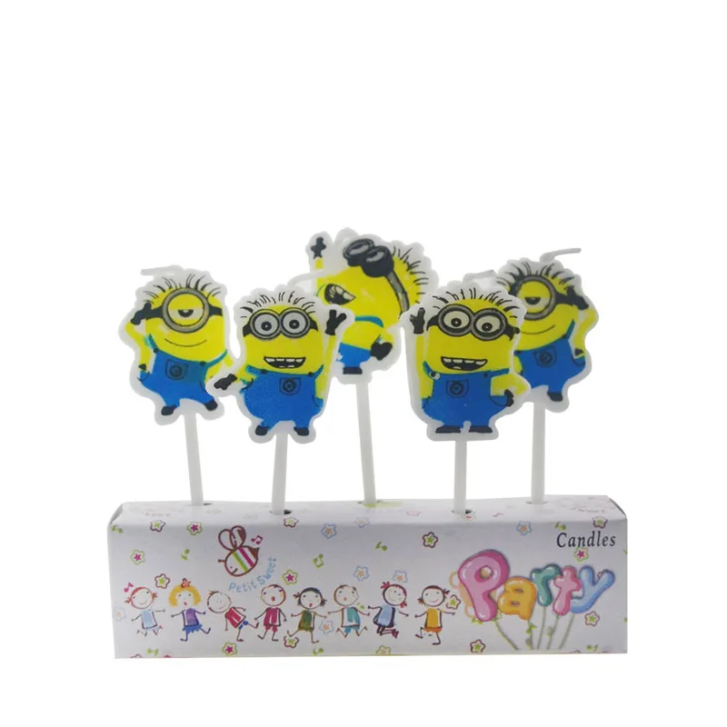 minions-5pcs 5 шт./компл. disney «Холодное сердце» 2 платья Эльзы и Анны свеча "Принцесса" с рисунком торт ко дню рождения свеча детский душ декоративные свечи, праздничные принадлежности - Цвет: minions-5pcs