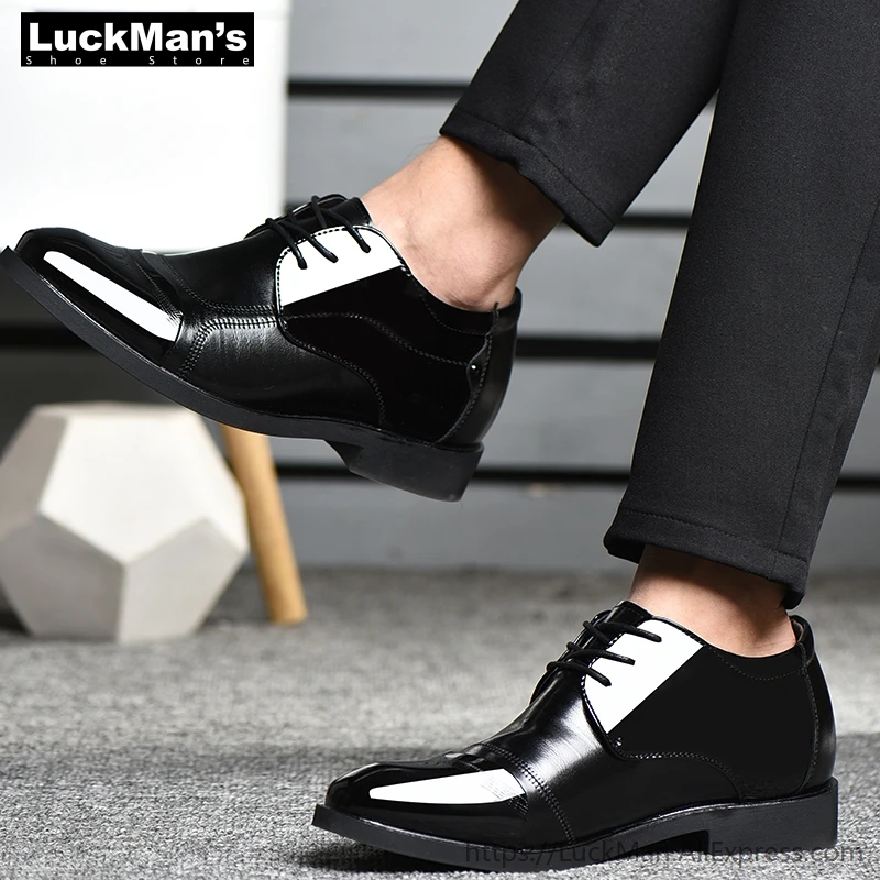 Verborgen Verhogen Hak Mannen Jurk Schoenen Leer Mode Lace Up Mannen Schoen  Bruin Wees Teen Bruiloft Formele Schoenen mannen|Formele Schoenen| -  AliExpress