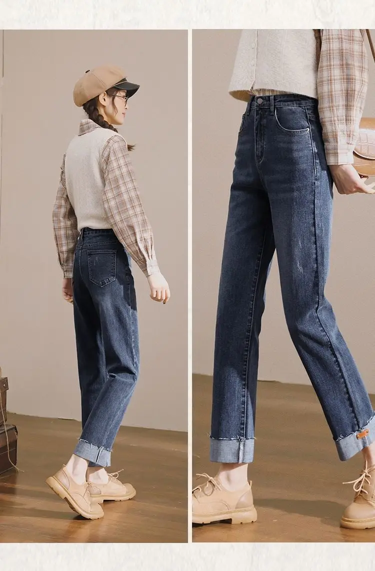 paige jeans Retro Blue Gray women's high waist jeans show thin straight pants 2021 new pants women's loose trend nine point pipe pants штаны maternity jeans