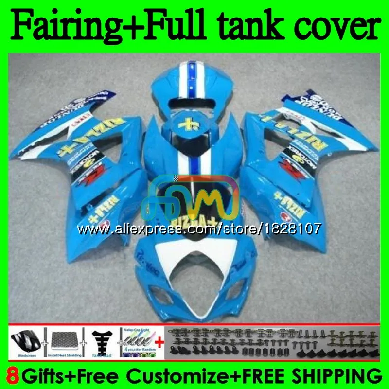 Корпус+ бак для SUZUKI GSXR1000 CC GSXR-1000 K7 GSXR 1000 1000CC 99BS. 75 GSX-R1000 GSX R1000 07 RIZLA голубой 08 2007 2008 обтекатель
