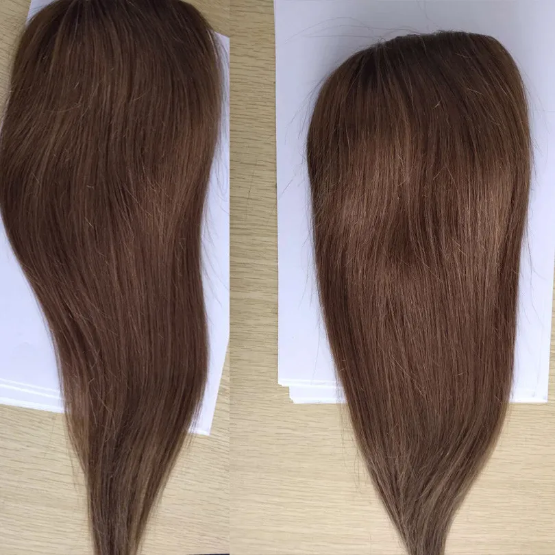 여성용 다크 다크 브라운 버진 유럽 인모 토퍼, 핸드 타이 모노 토피 실크 베이스, 통기성 헤어 피스, 클립 포함, 16x18cm