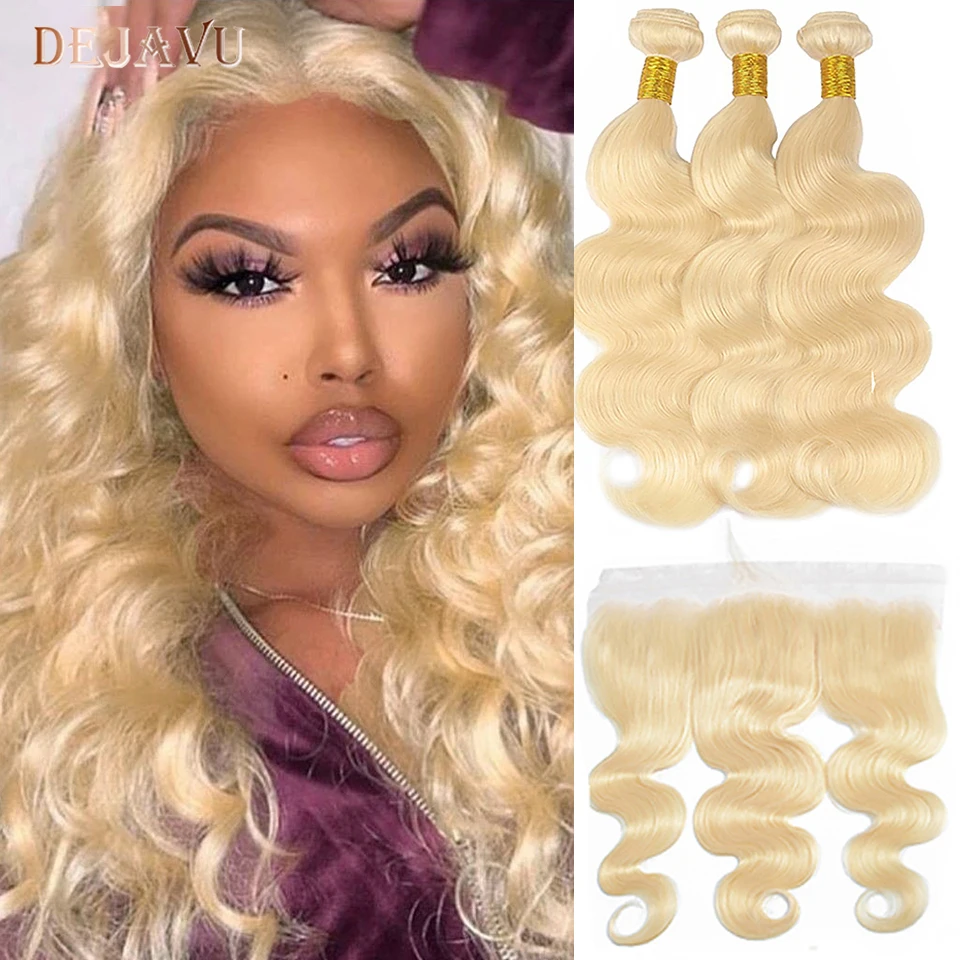 

613 Body Wave Bundles With Frontal Peruvian Ombre Human Remy Hair Closure With Bundles Blonde Bundles With Ear to Ear Frontal