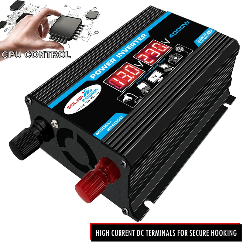 Car Power Inverter Converter Charger Adapter LCD Display 4000W 12V to 220V/110V  Dual USB Voltage Transformer Modified Sine Wave