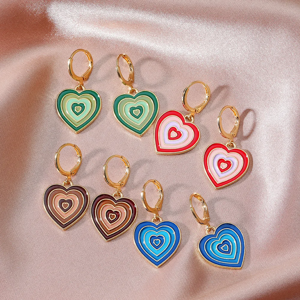 2021 Fashion Multi-layer Love Heart Dangle Earrings For Women New Y2K Simple Design Colourful Enamel Earring Trend Party Jewelry