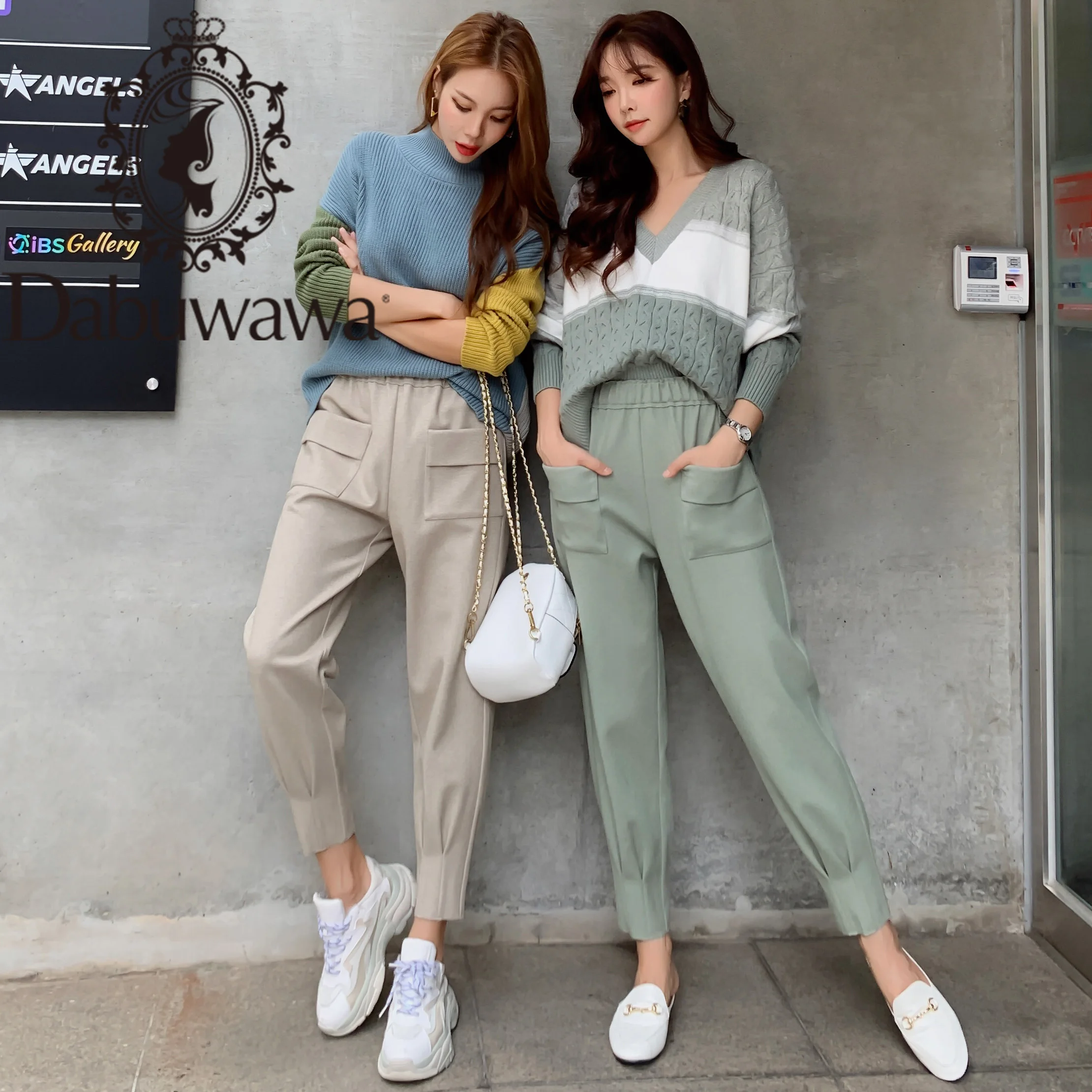 

Dabuwawa Casual Flap Pocket Elastic Waist Cargo Pants Women Spring Autumn Carrot Trousers Ankle-Length Pants Female DT1DNT002