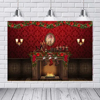 

Photography Background Christmas Family Christmas Red Wreath Closet Candlesticks for Studio Photography Props Decoration