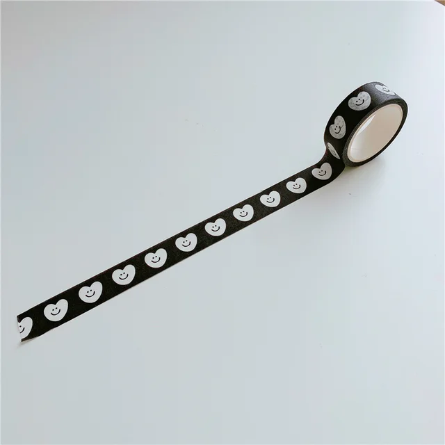 Ins Bear Black White Love Heart Decorative Adhesive Tape Masking Washi Tape Diy Scrapbooking Sticker Label Japanese Stationery 1Pc B