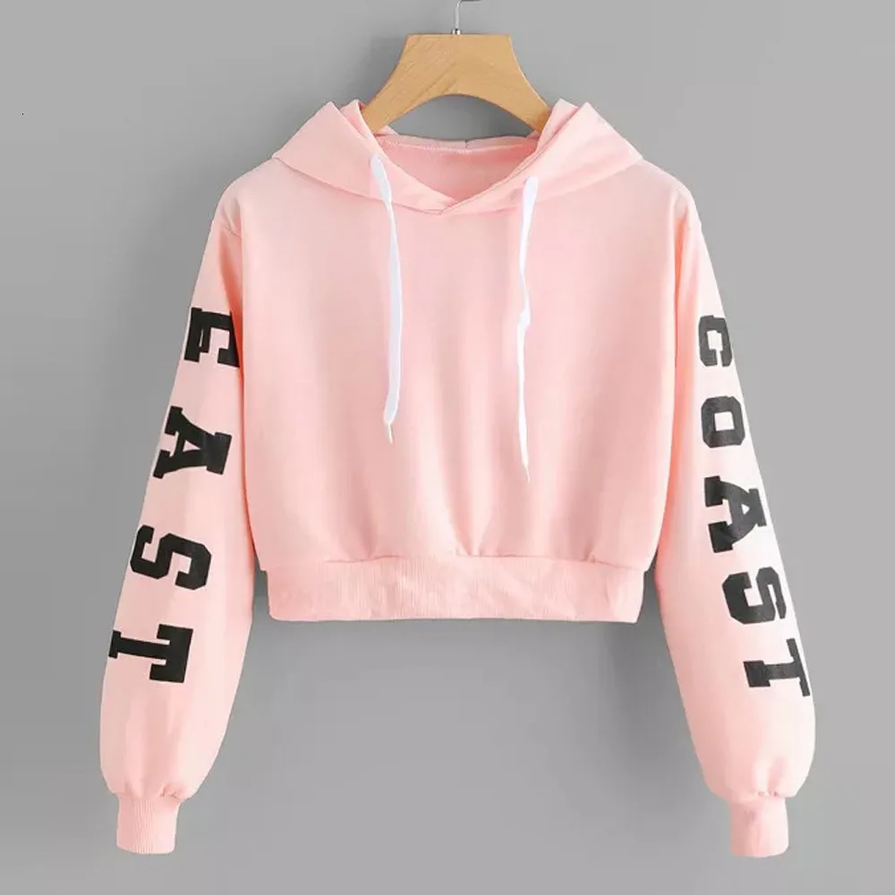 

American and European short-style sweater women Korean version of Chao students with caps and letters printed navel sweater