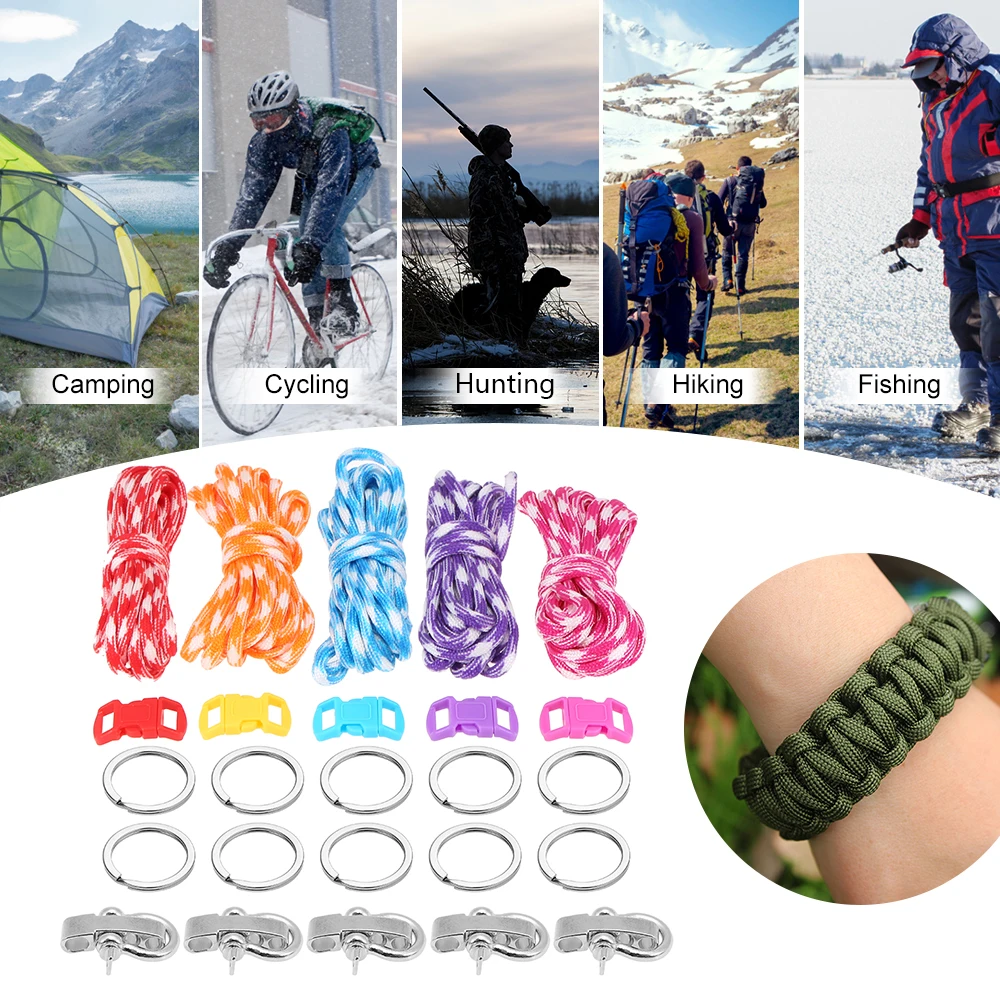 

250lbs Novice DIY umbrella rope set Outdoor Camping Survival Paracord Combo Crafting Kits with Buckles Shackles Key Rings