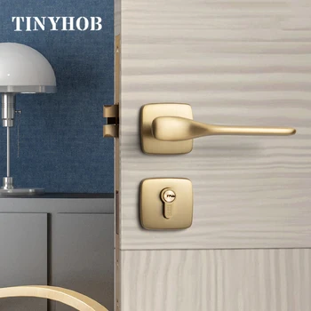 

Simple Brass Door Handles European Style Interior Door Square Split/Siamese Door Lock Set Anti-theft Room Safety Door Hardware