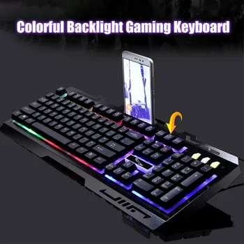 

Mechanical Feel G700 LED Rainbow Color Backlight Gaming USB Receiver Wired Keyboard 20A Game mechanical keyboard