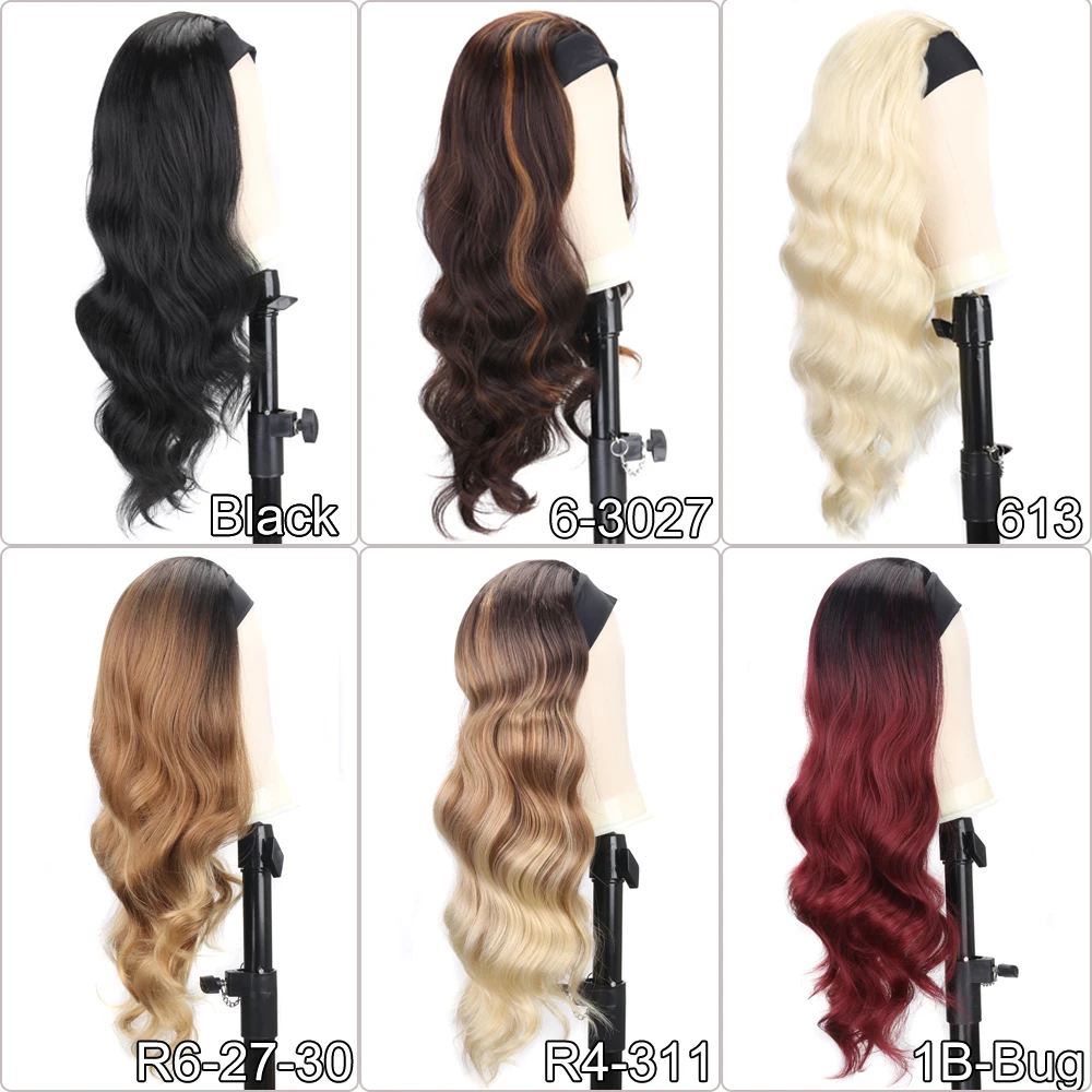 Women's Headband Wig Body Wave Black Blonde Wigs with Headband Fake Hair Synthetic Wigs for Black Women