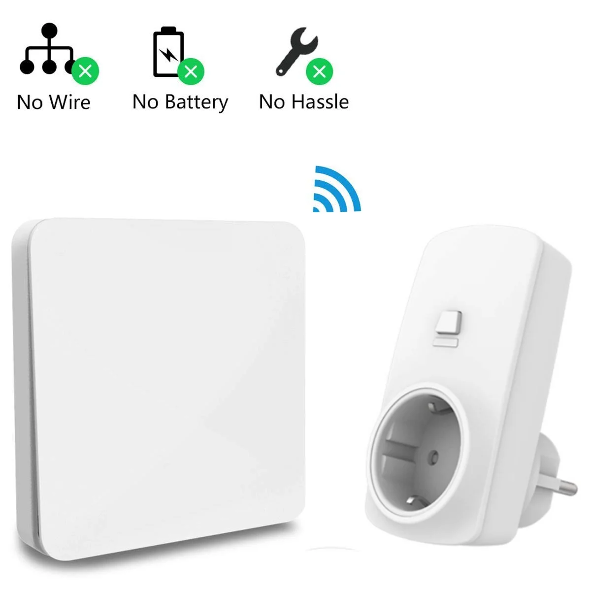 

French Type Wireless Socket Remote Control Outlet Plug 16A, Self Powered Wireless Switch No Battery, No Wiring Requried