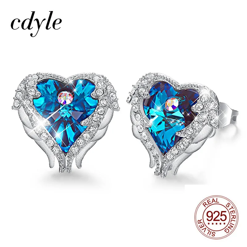 Женские серьги-гвоздики в виде крыльев Cdyle Angel украшенные кристаллами из