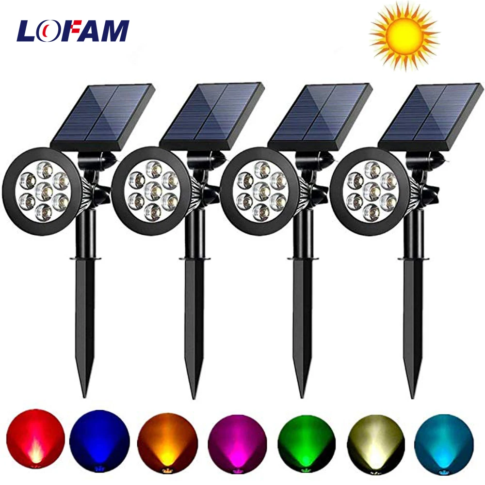 Outdoor 7 LED Solar Spotlight Lawn Flood Light Color in 1 Garden Wall Lamp Landscape for Patio Decor | Освещение